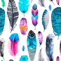 seamless pattern with feathers on white background