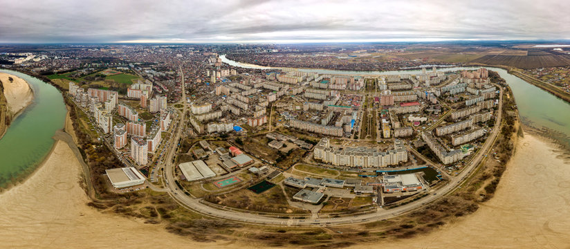 over the beaches of the shallowed Kuban River near the street named after the 70th anniversary of the October Revolution on the western edge of the city of Krasnodar (Yubileiny microdistrict, UMR) 