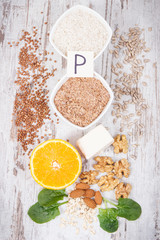 Nutritious products containing vitamin P and dietary fiber. Healthy nutrition concept