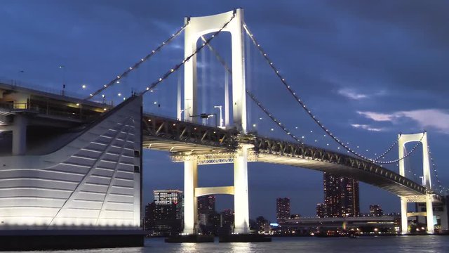Closer look of the white light of the bridge in Tokyo Japan