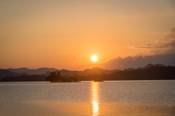 sunset over the river in KHAO LAM dam in Thailand