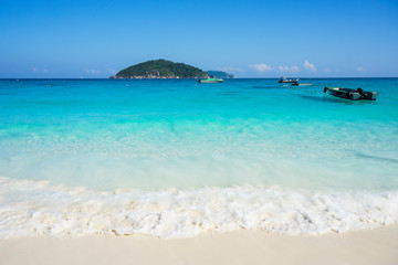 Blue sky and white beach at Similan Islands National Park, Phang Nga Province, Thailand, Asia.