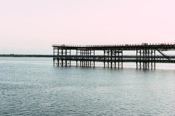 Fototapeta premium Mineral dock of Huelva sunset in summer. Huelva, Andalusia, Spain