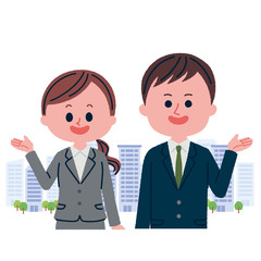 何かを案内している会社員のイラスト