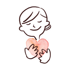 Illustration of men and women holding a lot of hearts