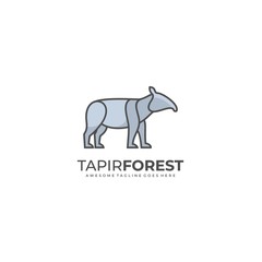 Vector Logo Illustration Tapir Forest Line Art Style