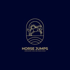 Vector Logo Illustration Horse Jumps Landscape Emblem Style