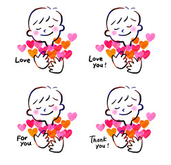 Illustration of a man holding many hearts