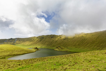 A fresh water lake at the center of the Corvo caldera on the island of Corvo in the Azores, Portugal.