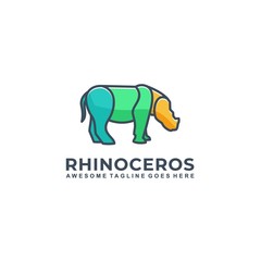 Vector Logo Illustration Rhinoceros Line Art Style