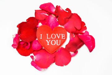 Red heart, rose petals, love day
