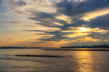 Scenic View Of Beautiful Cloud Sky During Sunset With Thai Long Boat