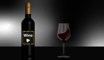 bottle and glass of red wine 3D