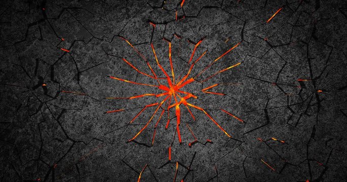 Abstract lava texture. Cracking lava surface, The red crack stage for background. Heat red cracked ground texture after eruption volcano. Magma concept. Molten lava flows on the surface of the cracks.