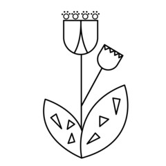 Geometric lines flower in black vector illustration.