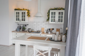 Scandinavian-style kitchen with Christmas and New Year decor