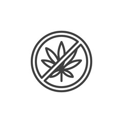 No cannabis line icon. linear style sign for mobile concept and web design. No Hemp Marijuana outline vector icon. Cannabis leaf prohibition symbol, logo illustration. Vector graphics