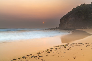 Red Sun Smoke Haze Seascape