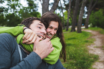 Fototapeta premium Man and woman have fun.