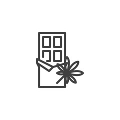 Cannabis chocolate line icon. linear style sign for mobile concept and web design. Marijuana leaf and chocolate bar outline vector icon. Symbol, logo illustration. Vector graphics