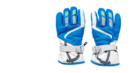 Blue ski gloves, kids protection for hands.