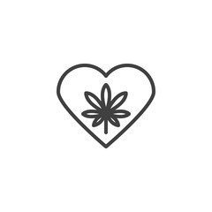 Love cannabis line icon. linear style sign for mobile concept and web design. Heart with marijuana leaf outline vector icon. Symbol, logo illustration. Vector graphics