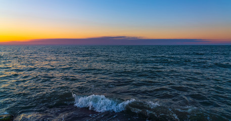 Skyline over blue calm sea