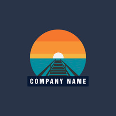 Sun Beach Pier Sunset logo design