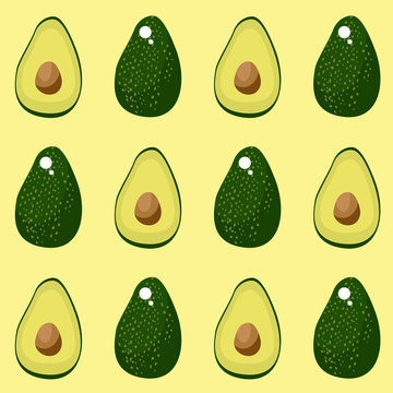 Avocado. Seamless pattern. Illustration for backgrounds, card, posters, banners, textile prints, cover, web design. Eat healthy. Vector icons.