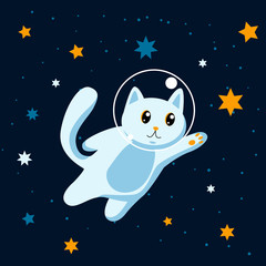 Cat astronaut among stars in space