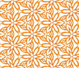 Orange geometric foliage seamless pattern. Hand dr