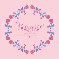 Romance greeting card design, with beautiful pink wreath frame. Vector