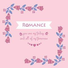 Romantic decorative of beautiful leaf and floral frame, for romance greeting card design. Vector