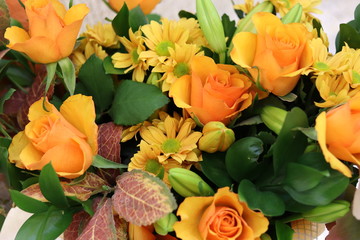 Flower arrangements. Beautiful bouquets for the holidays. Floral background, copy space. Valentines day gifts