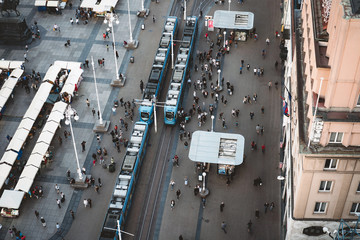 Top view of Ban Jelacic Square in Zagreb , Croatia