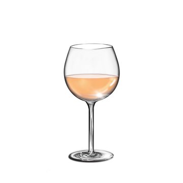 Wine glass with light wine for cafes or restaurants menu. Realistic art illustration isolated on white background 