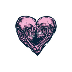 Vector illustration of skull couple, hand drawn line with digital color, vector illustration