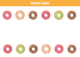 Matching game for kids. Sweet donuts collection. Educational game.