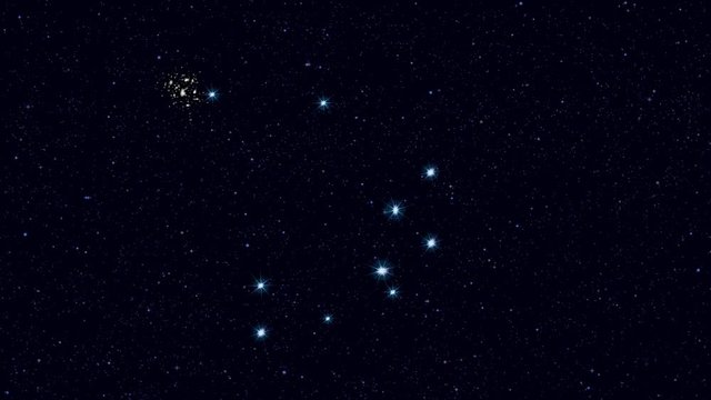 Delphinius (The Dolphin) constellation, gradually zooming rotating image with stars and outlines, 4K educational video 