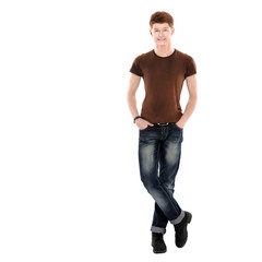 Fototapeta premium portrait of a modern guy in the brown shirt .