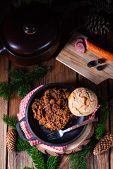 Polish bigos with sausage and dried plum