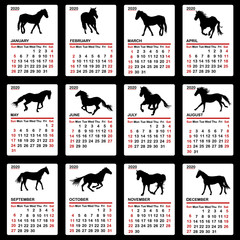 2020 calendar with horses silhouettes