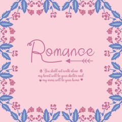 Fototapeta na wymiar Romance Greeting card, with elegant of leaf and pink floral frame. Vector
