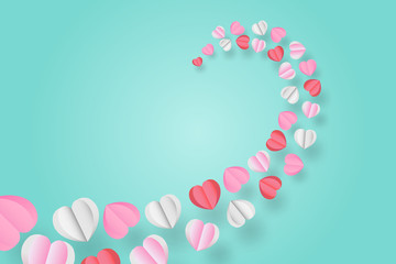 Illustration of valentine day. Many hearts are arranged into a heart shape. with copy space.  paper cut art style.