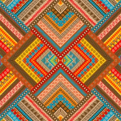 Fotobehang Boho stijl Geometric decorative ancient hand drawn ethnic motifs seamless pattern  © hibrida