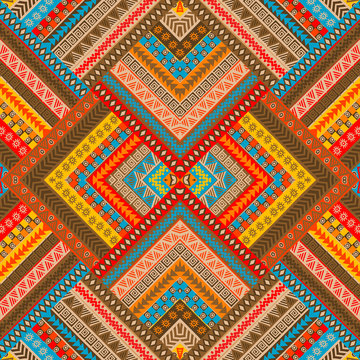 Geometric decorative ancient hand drawn ethnic motifs seamless pattern