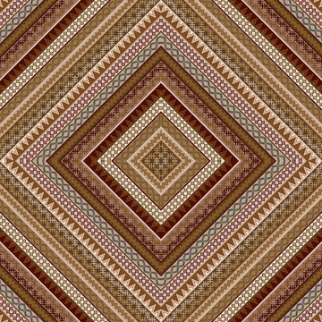 Geometric decorative seamless pattern with brown ethnic motifs