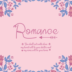 Decoration romance greeting card, with unique pattern of leaf and floral frame. Vector