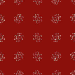 Floral seamless pattern. Filigree ornament white branches and curls on a bright red trendy background, decor of textile, fabric, wrapping gift paper, silk, cover, packaging, tablecloth, napkin design