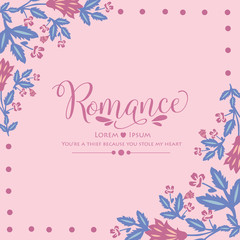 Unique shape of leaf and floral frame, for cute romance greeting card decor. Vector